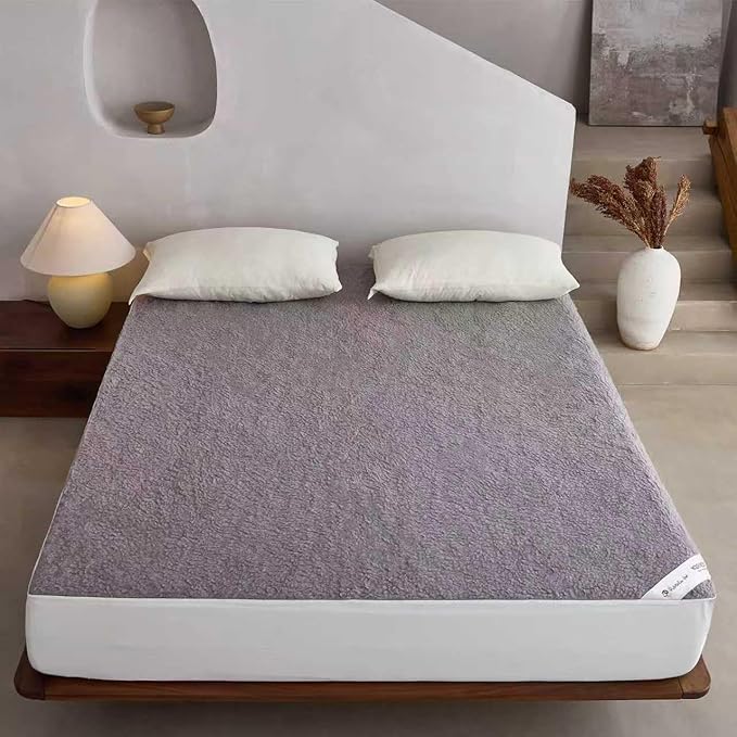 YOUR MOON Wool Fleece Mattress Pad Twin – Organic Australian Wool Plush Mattress Topper, 370GSM Velvet Breathable Bed Mattress Cover with 16" Deep Pocket, 39"x75", Gray