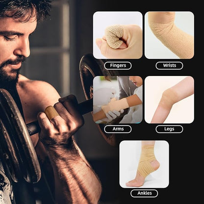 OK TAPE Self Adherent Cohesive Bandages Wrap 24Packs, Non-Woven Self Adhesive Athletic Sports wrap Tape, Vet Wrap Bandages Tape, for Thumb Finger Wrist Ankle (Beige)