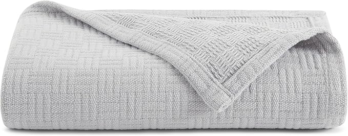Arkwright Basket Weave Queen Blanket - 100% Ringspun Cotton All Season Blankets, Luxury Hotel Quality, Soft on Skin, Breathable, 300 GSM for Bed, Sofa, and Chair, 90 X 90 in, Grey