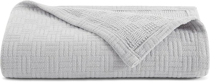 Arkwright Basket Weave Throw Blanket - 100% Ringspun Cotton All Season Throws, Luxury Hotel Quality, Soft on Skin, Breathable, 300 GSM for Bed, Sofa, and Chair, 50 X 70 in, Grey