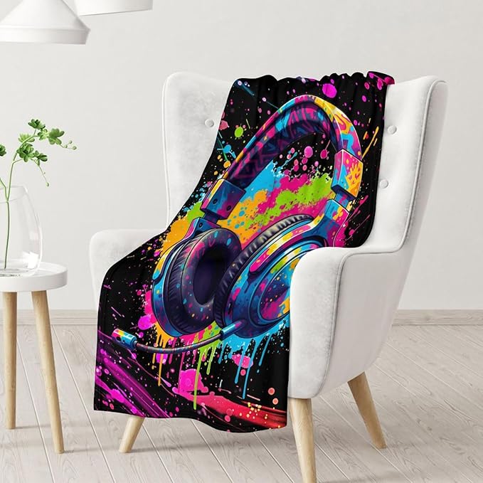 Headset Blanket for Boys - Blanket Gifts for Teens - 50 x 60 Inches Colorful Funny Music Throw Blanket Stuff for Room, Sofa