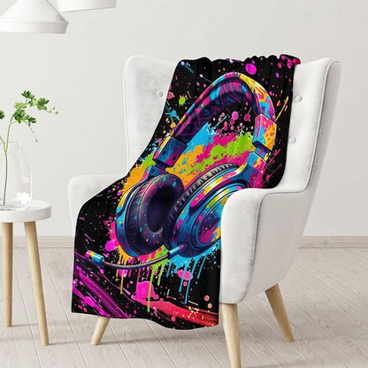 Men Blanket Gifts Headset Blankets for Adults, Boys - 60 x 80 Inches Gamer Soft Fluffy Plush Throw Blankets for Bed, Living Room
