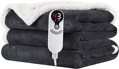 Electric Heated Blanket Throw Size 50"x60" - Microplush & Sherpa Fabric Dual-Sided, 6 Heat Settings & 3 Hours Auto Off, Soft & Cozy Warming Throw for Home, Office, or Bed, Machine Washable, Iron Gray
