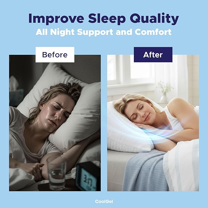 CoolGel Cooling Pillow Standard Size - Shredded Memory Foam Pillow with Double Sided Cooling Gel for Hot Sleepers, Breathable Washable Quilted Cover, Neck and Spine Support