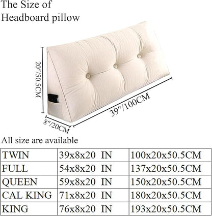 SAMTY Husband headboard Pillow Large Back Rest Support Reading Pillows for Sitting in Bed for Adults Triangle Velvet Wedge Pillow headboard Twin XL Size, Beige