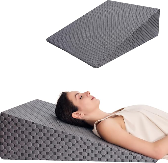 Wedge Pillow 7.5in Bed Wedge Pillow for Sleeping, Snoring, Back Support, After Surgery, Triangle Pillow, with Washable Cover, Gray