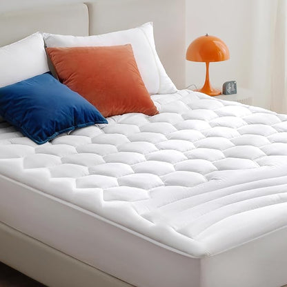 Bedsure RV King Mattress Pad - Quilted Fitted Mattress Topper Protector with 8-21 Inches Deep Pocket, Noiseless Bed Cover Padded for Camper and Motorhome, Machine Washable, White, 72x80 Inches