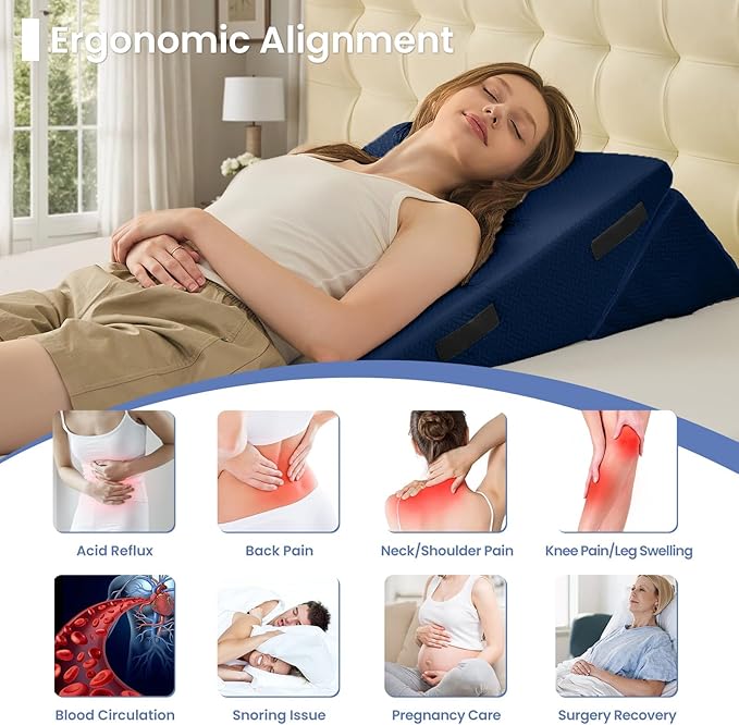 Sasttie Wedge Pillow for After Surgery, Adjustable Bed Wedge Pillow Headboard for Acid Reflux, Sleeping, Neck & Back Support, with Removable Cover, Navy