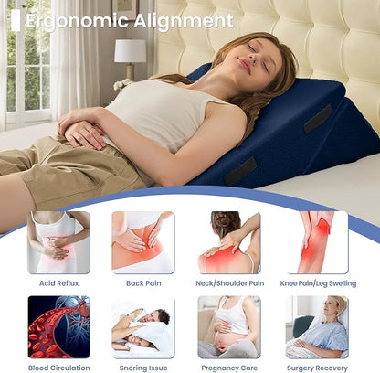 Sasttie Wedge Pillow for After Surgery, Adjustable Bed Wedge Pillow Headboard for Acid Reflux, Sleeping, Neck & Back Support, with Removable Cover, Navy