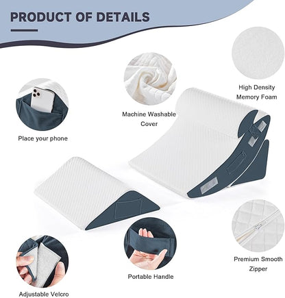 Yojoker 4PCS Orthopedic Bed Wedge Pillow Set for Sleeping, Post Surgery Foam Pillow for Body, Back and Leg Pain Relief, Triangle Adjustable Support Pillow - Acid Reflux Sleeping Pillows Navy