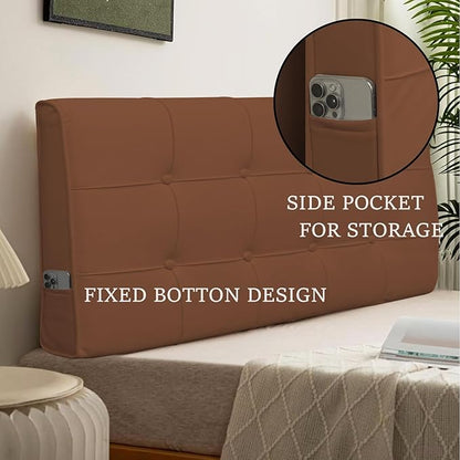 BCU Queen Size Headboard Pillow Upholstered Comfy Pillow Wedge for Headboard Gap Adjustable Back Rest Pillow for Queen Size Bed, Brown