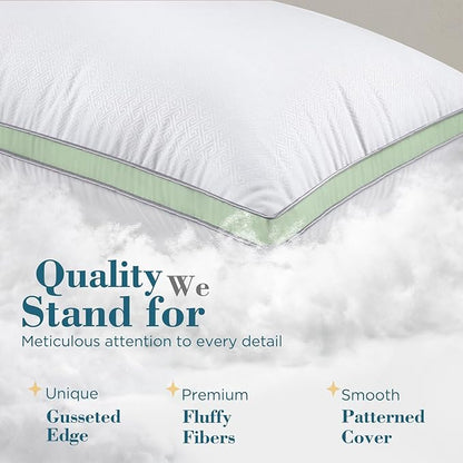 viewstar Bed Pillows Queen Size Set of 2, Hotel Quality, Down Alternative Pillow for Side, Back, or Stomach Sleepers, Green
