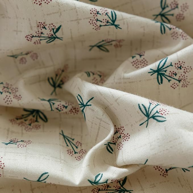 AOJIM Green Floral Print Duvet Cover Set for Kids Adults, 100% Cotton Soft Bedding Comforter Cover 3pcs for Room Decor, 1 Exquisite Quilt Cover Twin Size and 2 Pillowcases with Bow Ties, No Comforter