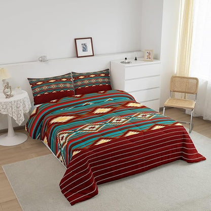 Feelyou Southwestern Bedding Set Geometric Comforter Set for Kids Girls Room Decor Tribal Comforter Toddler Size Native American Design Red Yellow Duvet Set 2Pcs