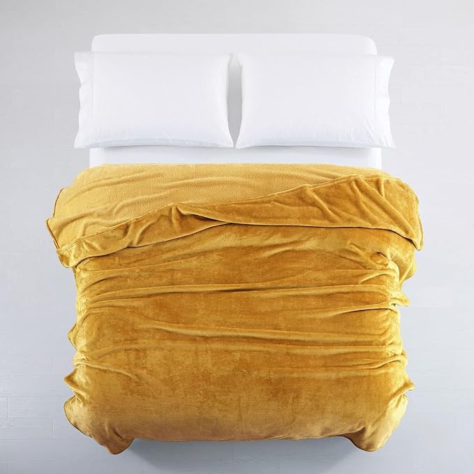 IR Imperial Rooms Fleece Blanket - Super Soft Fluffy Throw Blanket for Sofa and Bed - Warm and Cozy Lightweight 400 GSM Microfiber Bed Throws Blankets, 50 x 60 Inches (Throw/Travel, Mustard)