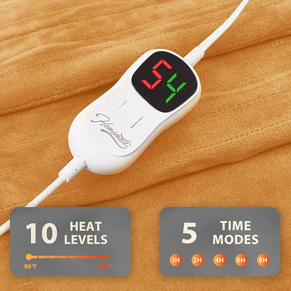 Homemate Electric Heated Blanket Twin Size - 62"x84" Heating Blanket Twin Size 1/2/4/6/8 Hours Auto-Off 10 Heat Level Over-Heat Protection Flannel Sherpa ETL Certification
