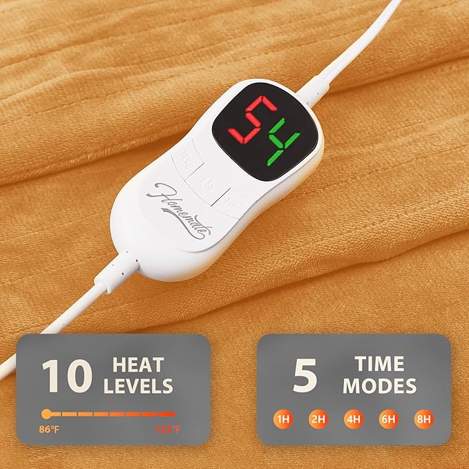 Homemate Electric Heated Blanket Full Size - 72"x84" Heating Blanket Full Size 1/2/4/6/8 Hours Auto-Off 10 Heat Level Over-Heat Protection Flannel Sherpa ETL Certification