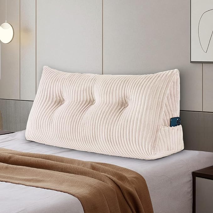 SLIGUY Large Headboard Pillow, Headboard Wedge Pillow Bed Rest Reading Pillow Bolster Triangular for Sitting in Bed-Backrest Positioning Support Long Pillow for Daybed (Twin: 40x8x20 Inches,Beige)