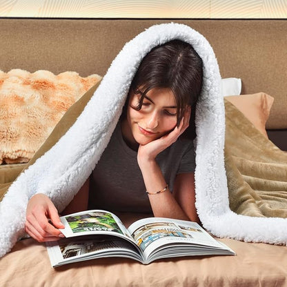 KAWAHOME Sherpa Fleece Throw Blanket for Bed - Extra Warm and Heavy Thick Throw Blankets for Winter, Super Soft 500GSM Plush Blanket, 50"X 60" Camel