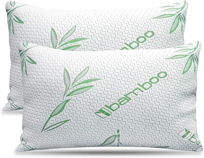 Elif Queen Size Pillows for Sleeping, Set of 2 – Cooling Shredded Memory Foam Pillows with Removable Cover for Back, Stomach & Side Sleepers, Rayon Derived from Bamboo, Queen (2 Pack)