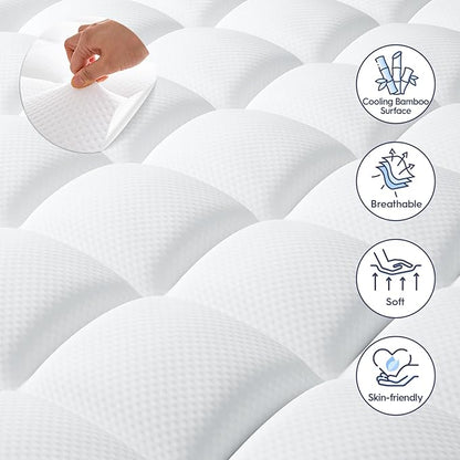 ELEMUSE King Size Dual Layer 3 Inch Memory Foam Mattress Topper for Pressure Relief, Breathable Pillow Top Mattress Pad with Deep Pocket, Enhanced Support, Non-Slip Design & Removable & Washable