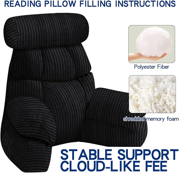 FXXUDVNIIN Back Pillow for Bed Sitting up – with 9.4" Armrests Bed Pillow for Sitting up,Inch Arms for Support, Ideal for Reading, Watching TV, Gaming, and Relaxing