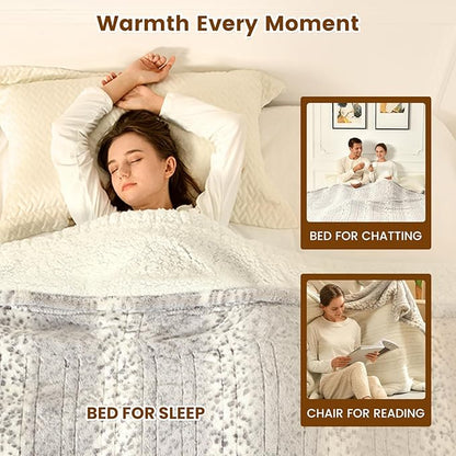 Bearhug Electric Blanket Heated Blanket King Size 100"x 90" Dual Controllers Heating Blanket Gift Reversible Faux Fur & Sherpa,10 Heating Levels, ETL, Machine Washable, Over-Heat Protection