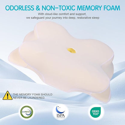 Cervical Pillow for Neck Pain Relief, Orthopedic Memory Foam Pillow with Cooling Case for Side, Back, Stomach Sleepers, Ergonomic Neck and Shoulder Support