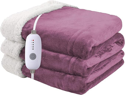 Heated Blanket Electric Throw 50''x60'', 3 Hour Auto Shut-Off 5 Heating Levels Small Warm Soft Flannel Electric Blanket Machine Washable - Purple