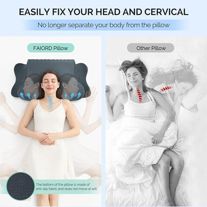 Cervical Pillow for Neck Pain Relief - Cooling Ergonomic Dual-Sided Orthopedic Neck Pillow with Ice Silk Pillowcase, Breathable Memory Foam Contour Pillow for Side, Back, Stomach Sleepers