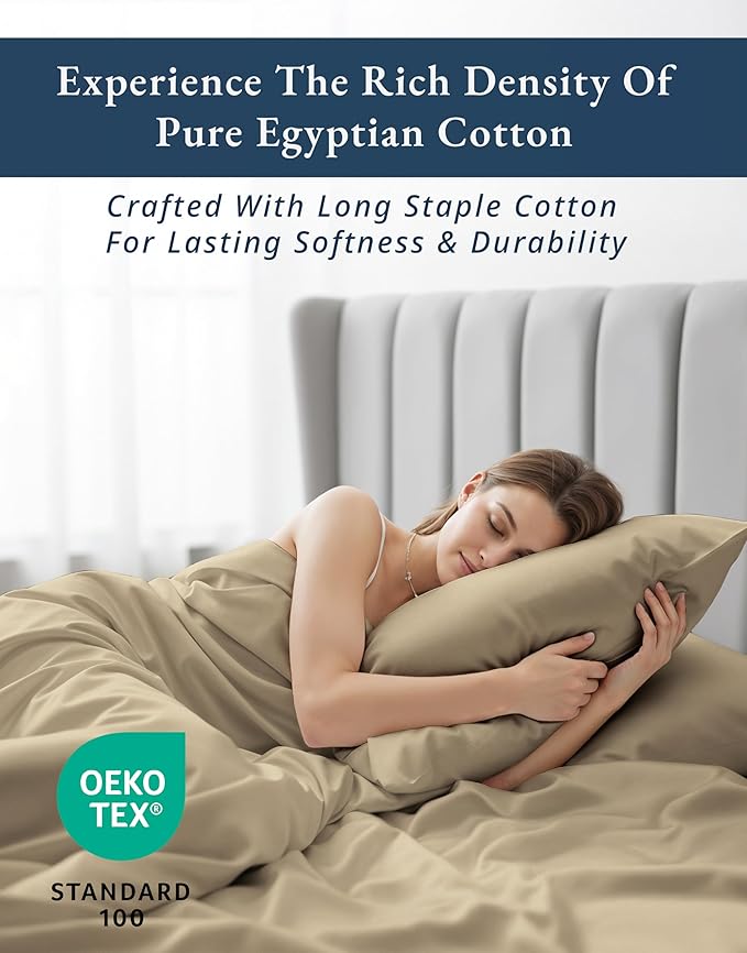 100% Egyptian Cotton Queen Size Sheets – 15" Deep Pocket Queen Sheet Set, Silky Sateen Weave for Winter Comfort, Breathable & Fade Resistant, Ultra-Soft Luxury Bedding for Holiday Home Décor - Linen