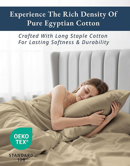 100% Egyptian Cotton Queen Size Sheets – 15" Deep Pocket Queen Sheet Set, Silky Sateen Weave for Winter Comfort, Breathable & Fade Resistant, Ultra-Soft Luxury Bedding for Holiday Home Décor - Linen