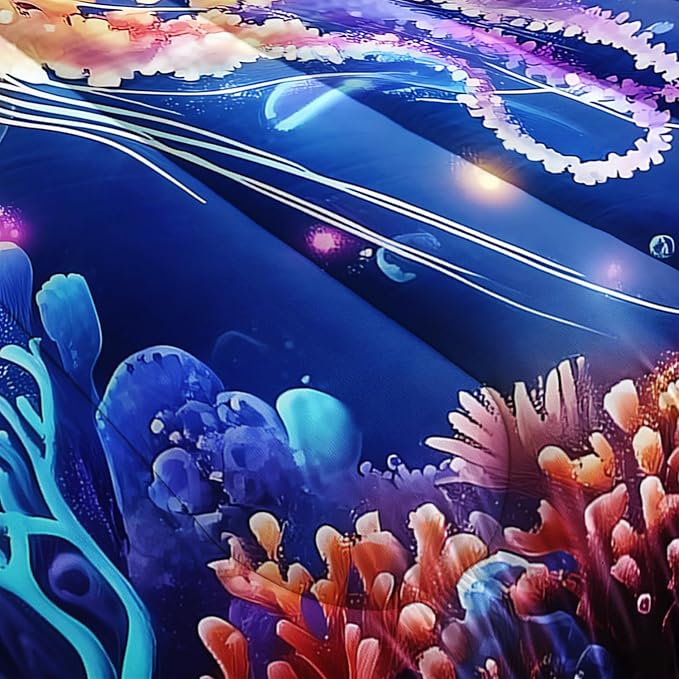 Kids Bedding Colorful Jellyfish Comforter Set,Water Coral Flash Bedding Queen Size Comforter Sets for Girls Boys Room Decor,Marine Life Bedding Comforter Sets with 2 Pillowcases.