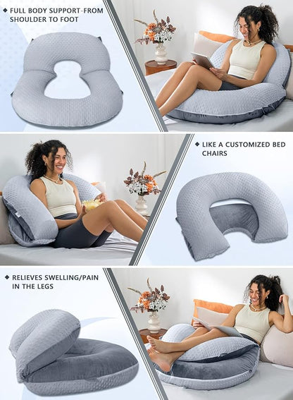 INSEN Reading Pillow, Back Pillow for Sitting in Bed and Couch, Gaming Pillow for Adults, Sit Up Support for Bed, Grey Bubble Velvet