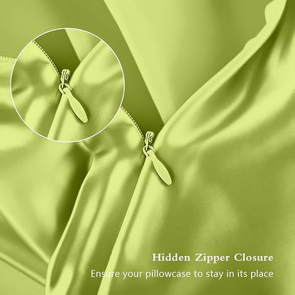 Silk Pillowcase 2 Pack, Mulberry Silk Pillow Cases Queen Size Set of 2, Anti Acne Silk Pillowcase for Hair and Skin, Natural Silk Satin Pillowcases for Sleeping Women 2 Pack with Zipper, Olive Green