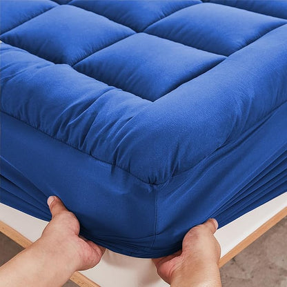 Mattress Pad - Soft and Breathable Mattress Protector Cover - Pillow Topper with Stretches to 18” Deep Pocket Fits Up to 8”-21” Cooling Bed Topper (Blue, King)