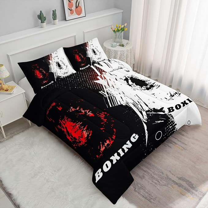 Boxing Comforter Set Sports Games Theme Printed Bedding Set with 1 Comforter and 2 Pillowcases for Boys and Girls Bedroom All Season（Boxing Queen
