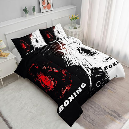 Boxing Comforter Set Sports Games Theme Printed Bedding Set with 1 Comforter and 2 Pillowcases for Boys and Girls Bedroom All Season（Boxing Queen