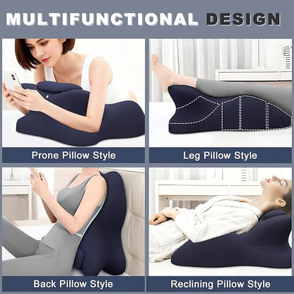 Memory Foam Ergonomic Wedge Pillow, Prone Pillow for Sleeping, Reading Pillow for Bed, Ergonomic Support for Back Pain, Acid Reflux & Sitting Up, Ideal for Massage, with Removable Cover