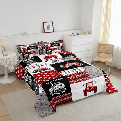 Feelyou Cartoon Tractor Comforter Set Farm Tractor Down Duvet for Kids Boys Toddler Vehicle Truck Bedding Set Harvester Excavator Comforter 1 Comforter Set with 1 Pillowcase Toddler Size