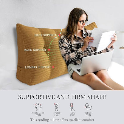 Wedge Headboard Pillow Dorm Room Reading Pillow Back Support for Sitting Up in Bed Bolster Lumbar Cushion Body Positioning Bedrest Corduroy (Khaki, King (76 * 8 * 20in))