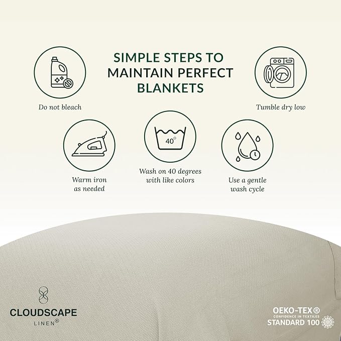 Cloud Scape Linen 100% Cotton Blanket King Size for Bed – Heavy & Soft, All Season, Winter Layering Blanket, Herringbone Weave, Best Gift for Christmas, fits Up to Cal King, 92x108, Fog
