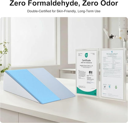 [2025 New 7.5" Memory Foam Wedge Pillow for Sleep Apnea, Sleeping, Acid Reflux Relief, Snoring, Dual Sided Cooling & Warm Fabric Triangle Pillow Wedge for After Surgery, Back, Leg - Blue