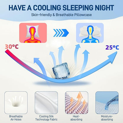 Cervical Neck Pillow for Sleeping, Dual Height Contour Memory Foam Pillow for Neck Pain Relief & Support, Orthopedic Butterfly Pillow for Side, Back & Stomach Sleepers – Cooling Washable Cover