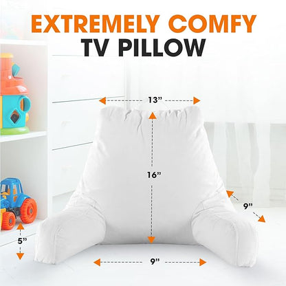 Cheer Collection Reading Pillow with Arms – Portable Bed Pillow for Sitting Up & Support, Hollow Fiber-Filled Back Rest Pillow for Sitting in Bed & Couch, Machine Washable, White (Small)