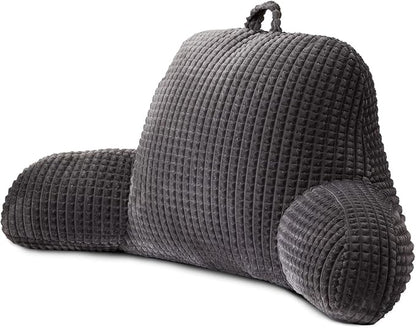 A Nice Night Reading Pillow Bed Wedge Large Adult Children Backrest with Arms Back Support for Sitting Up in Bed/Couch for Lounging Bedrest,Waffle Stereoscopic Design,Darkgrey