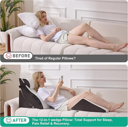 4PCS Wedge Pillow Set for After Surgery, Orthopedic Bed Wedge Pillow for Back Pain Relief, Sitting Up in Bed, Acid Reflux, Adjustable Post Surgery Pillows for GERD, Snoring, White/Grey