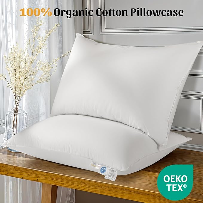 Hungarian White Goose Down Bed Pillows 750 Fill Power 80% Goose Down 20% Goose Feather Sleep Pillows with 600 TC 100% Cotton Shell Luxury Bed Pillow (Off White 26“X20, Pack of 1)