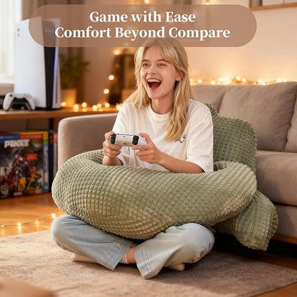 Reading Pillow for Bed,U Shaped & Back Support Pillow for Bed,17" Backrest with Lumbar & Arm Support,Comfy Flannel Fabric,Lap Pillow for Gaming/Reading/Watching TV,Green