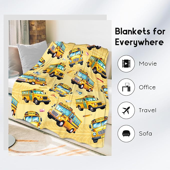 Kids Blanket Gifts for Boys School Bus Blankets - Warm Plush Flannel Throws for Room Decor (40"x50")